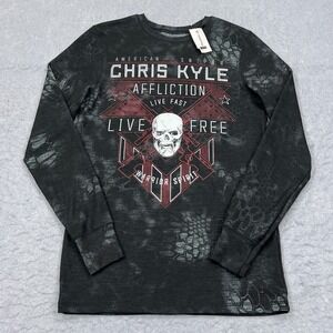 Affliction Shirt Men Medium American Sniper Chris Kyle Black Thermal Long Sleeve